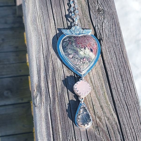 Hearts and Heroes Pendant (A) with Rose Quartz and Labradorite