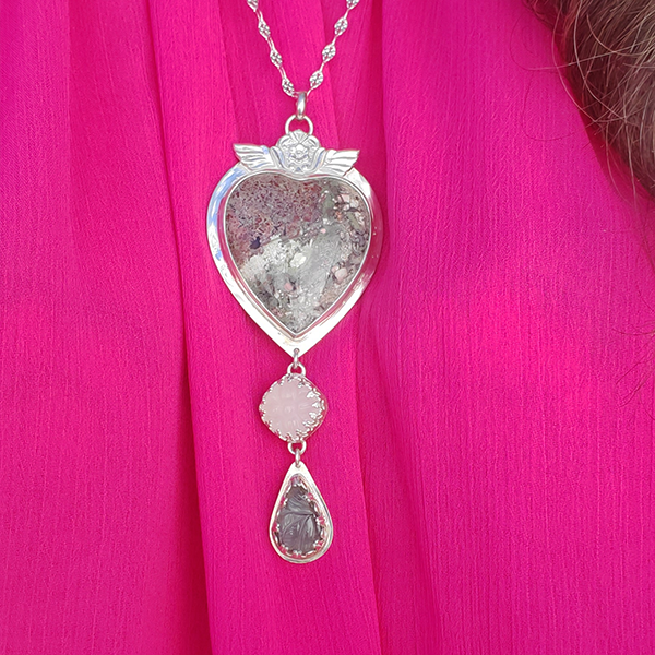 Hearts and Heroes Pendant (A) with Rose Quartz and Labradorite