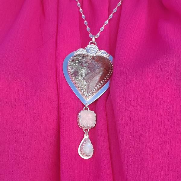 Hearts and Heroes Pendant (B) with Rose Quartz and Moonstone