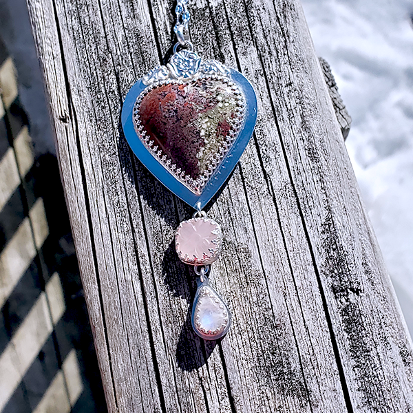 Hearts and Heroes Pendant (B) with Rose Quartz and Moonstone