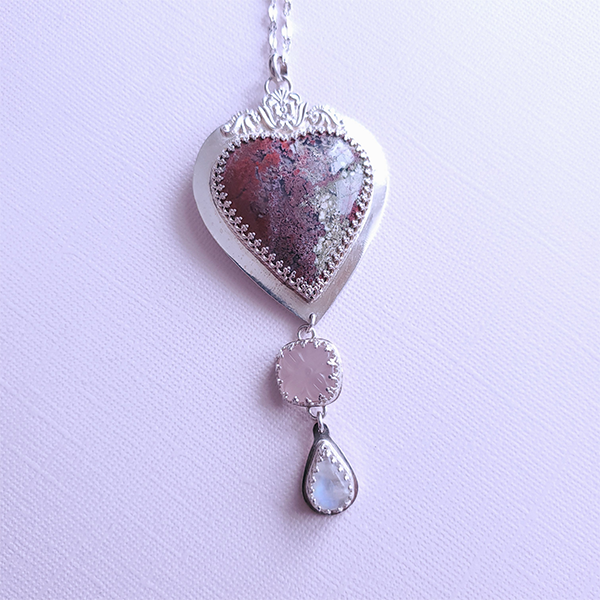 Hearts and Heroes Pendant (B) with Rose Quartz and Moonstone