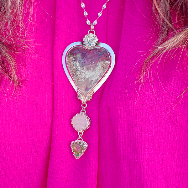 Hearts and Heroes Pendant (C) Rose Quartz and Watermelon Tourmaline