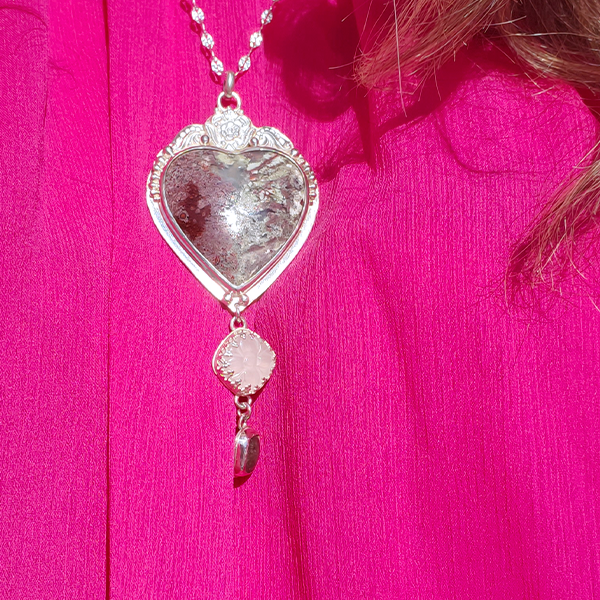 Hearts and Heroes Pendant (E) with Rose Quartz and Labradorite