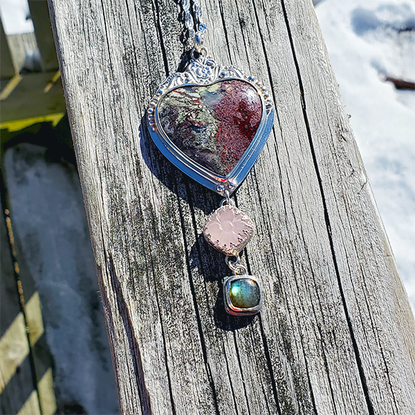 Hearts and Heroes Pendant (E) with Rose Quartz and Labradorite