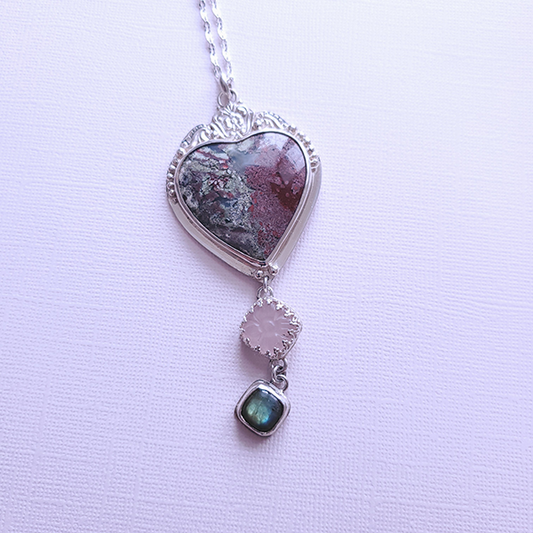 Hearts and Heroes Pendant (E) with Rose Quartz and Labradorite