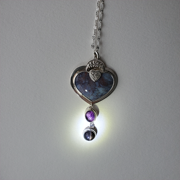 Hearts and Heroes Pendant (F) with Amethyst and Black Sunstone