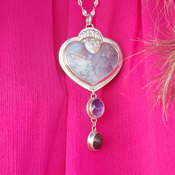 Hearts and Heroes Pendant (F) with Amethyst and Black Sunstone