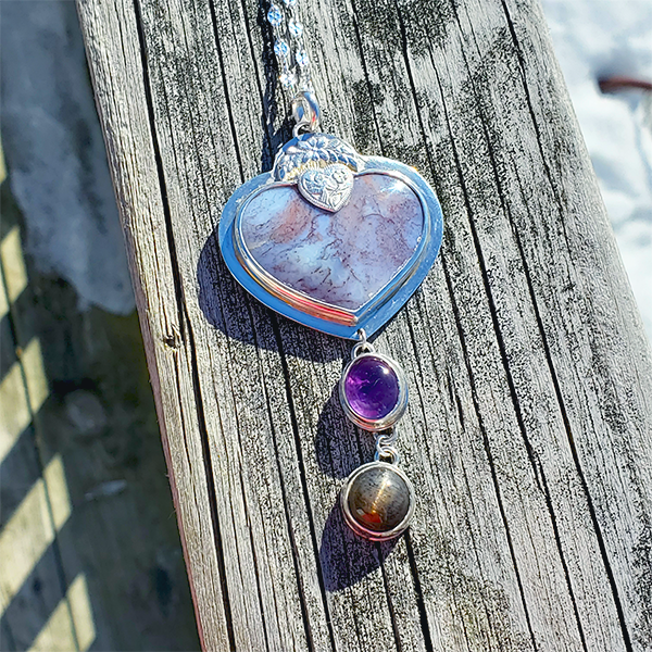 Hearts and Heroes Pendant (F) with Amethyst and Black Sunstone