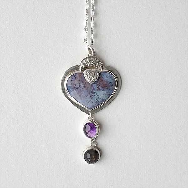 Hearts and Heroes Pendant (F) with Amethyst and Black Sunstone