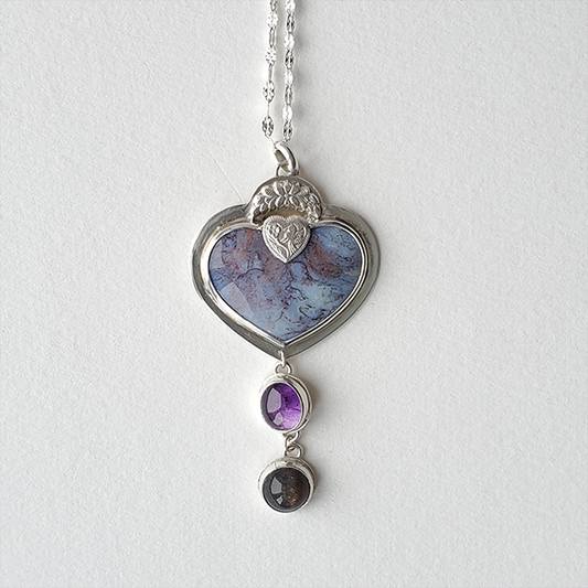 Hearts and Heroes Pendant (F) with Amethyst and Black Sunstone