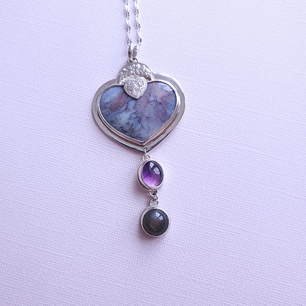 Hearts and Heroes Pendant (F) with Amethyst and Black Sunstone