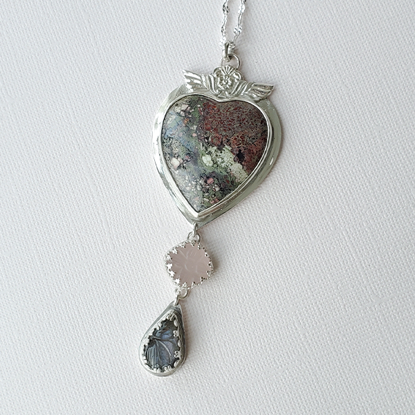 Hearts and Heroes Pendant (A) with Rose Quartz and Labradorite