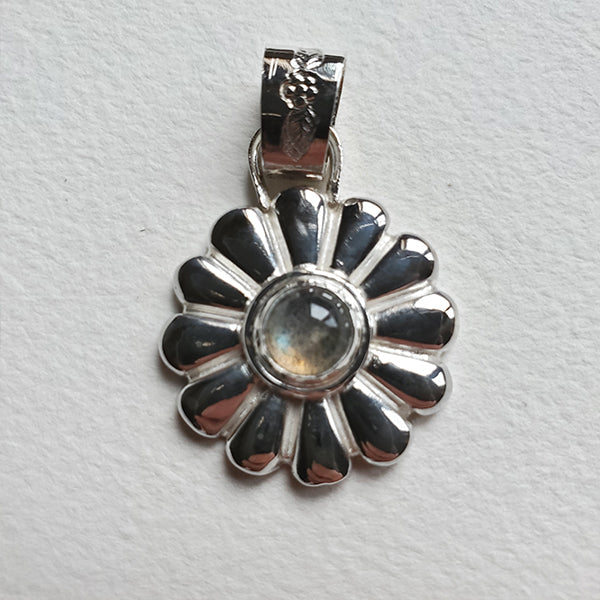 Potted Plants Silver Daisy and Labradorite Pendant 1