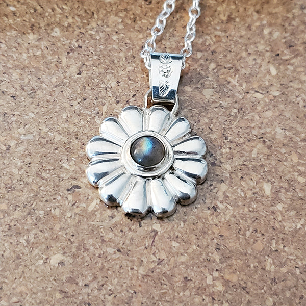 Potted Plants Silver Daisy and Labradorite Pendant 1