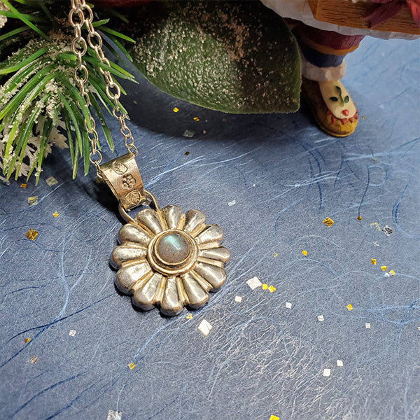 Potted Plants Silver Daisy and Labradorite Pendant 2