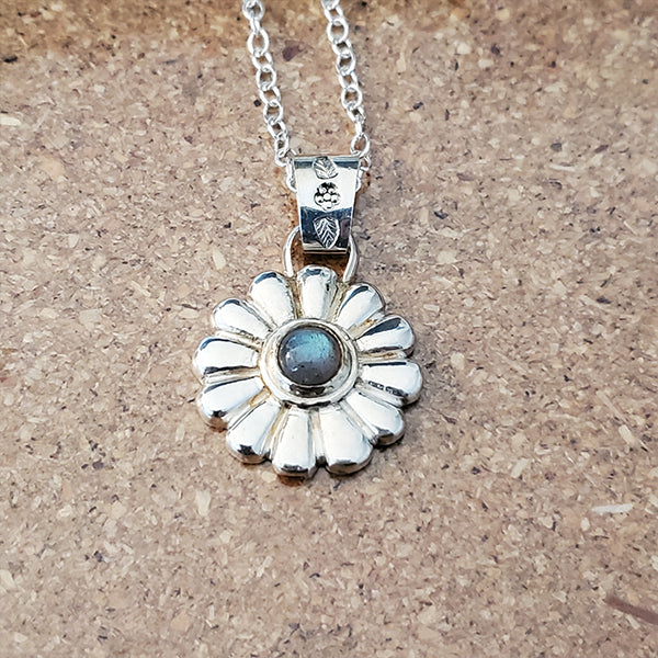 Potted Plants Silver Daisy and Labradorite Pendant 2