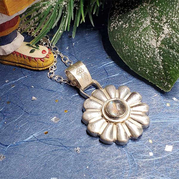 Potted Plants Silver Daisy and Labradorite Pendant 3