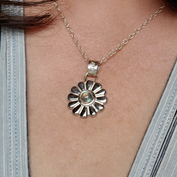 Potted Plants Silver Daisy and Labradorite Pendant 3