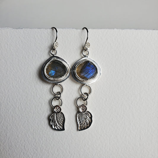 Potted Plants Collection, Labradorite and Leaf Earrings