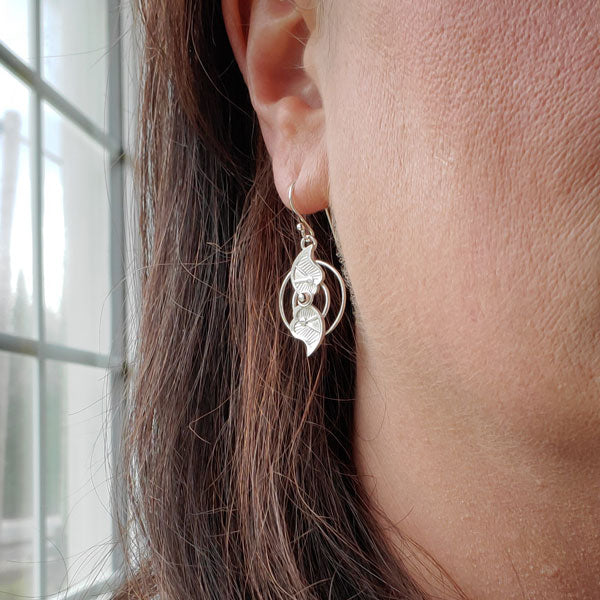 Porcelain and Silver Pentagon Pendant with  Swirl Earrings