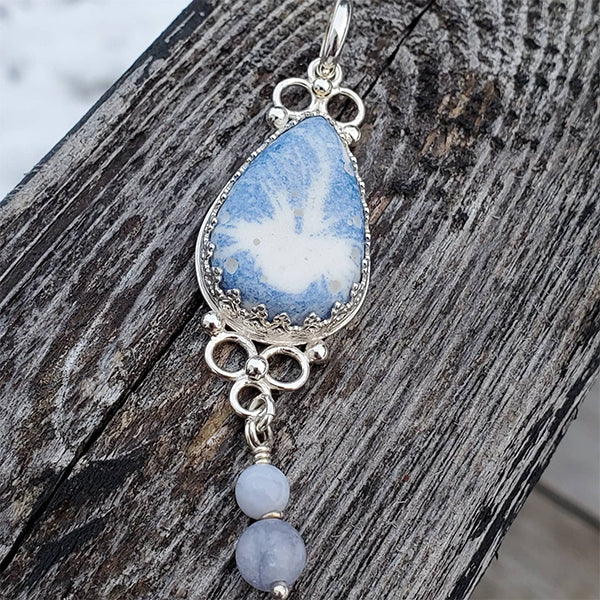 Porcelain and Silver Teardrop Pendant 1 with Matching Earrings